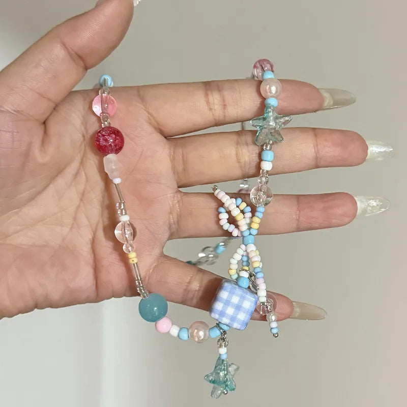 Ingvn  Summer Colored Beaded Bow Flower chkoer Necklace for Girls' Aesthetic Party Jewelry y2k