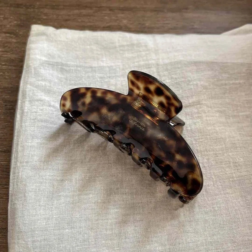 Ingvn  New Caramel Color Hair Claw Clip Large Decorative Barrette Leopard Print French Retro Hairpin Women