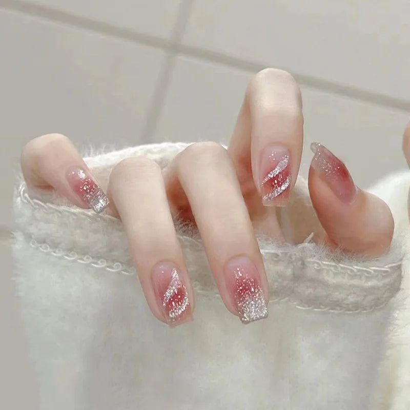 Ingvn  24Pcs Wearable Coffin Fake Nail Tips with Butterfly Camellia Designs Red Long Ballerina False Nails Press on Nails Art Manicure