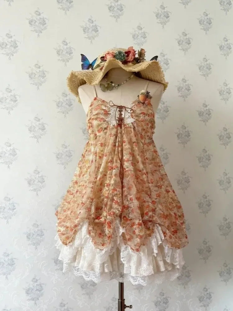 Ingvn  Gothic Vintage Lolita Bud Dress Women Y2K Harajuku Sweet Spaghetti Strap Mini Dress Casual Daily Fashion Outfits New