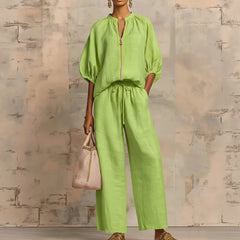 Ingvn  Womens Matching Sets Summer Casual Loose Zipper Tops And Wide Leg Pants 2 Piece Set Outfits Women Elegant