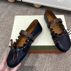 Ingvn  Ins style Fashion Pleated Bowknot Ruffle Women Ballet Flats Spring Summer Soft Leather Mary Janes Walking Loafers Casual Shoes