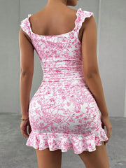 Ingvn  Summer Women's Clothing Sexy Outfits Wrap Bustier Short Sleeve Dress For Floral Print High Waist Knit Robe