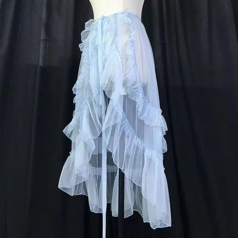 Ingvn  Y2k Kawaii Vintage Irregular Skirt Women Lolita Lace Ruffles Bow Skirt Harajuku Subculture Cute Party Outfit Skirt
