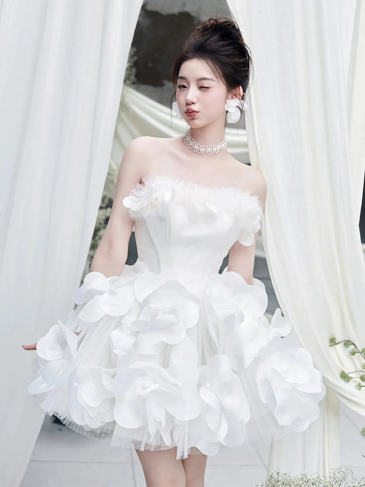 Ingvn  Spring French Elegant Socialite Sleeveless Strapless Pink Dress Sweet Princess 3D Flower Puffy Birthday Party Dresses Women