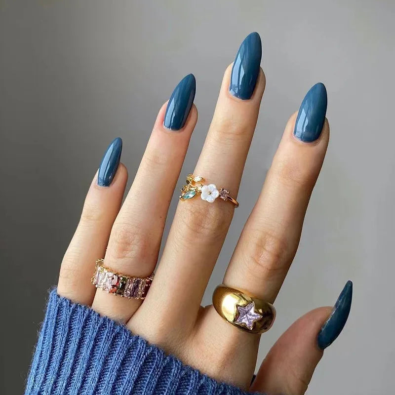 24Pcs Almond Shaped Wearable False Nails Medium Length Solid Colour Acrylic Press on Nail Red Full Coverage Removable Fake Nails