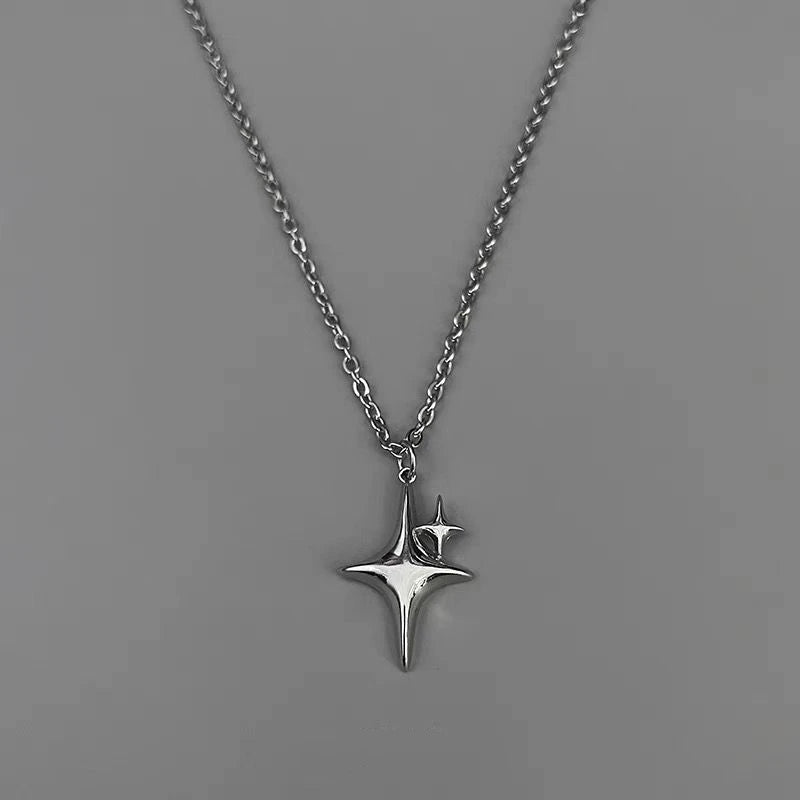 Minimalist Star Cross Stainless Steel Pendant Necklace for Women Men Punk Hip Hop Unisex Neck Chain Y2K Fashion Jewelry Gifts