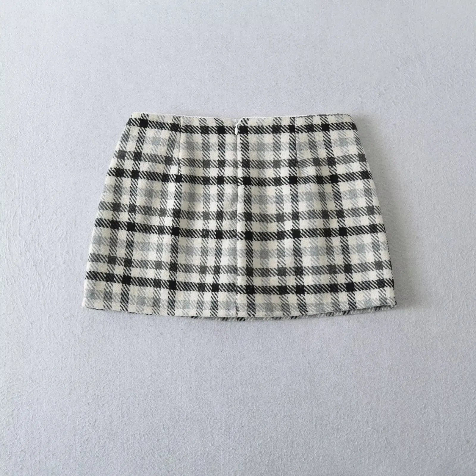 Ingvn  2 colors Autumn High Waist Tweed Colored Plaid Skirt Women Back Zipper Package Hips A lined Mini Skater Party Femme