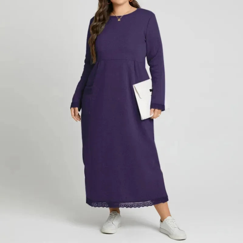 Ingvn  Plus Size 0XL-5XL Women's Fall New Loose Fashion Dress Knitted Lace Long Dress Padded Sweater Casual Dress Sports Dresses