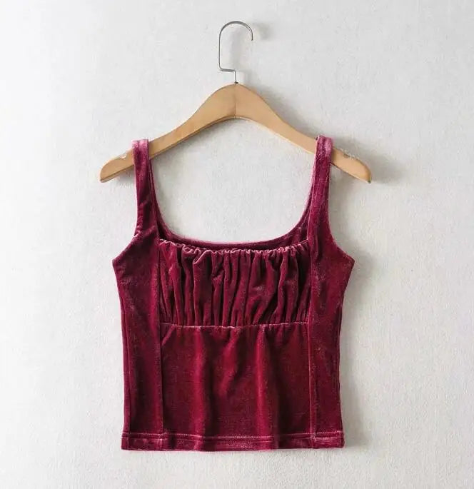 Ingvn  Candy Color Ruched Pleated Velour Camis Streetwear Tube Women Summer Tank Tops Retro Cool Girls Sexy Slim Crop Top Tees