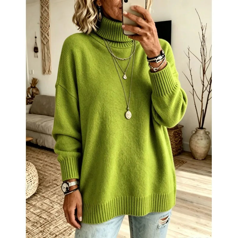 Ingvn - Women Turtleneck Knit Sweater Loose Long Sleeve Pullover Thick Autumn Winter Base Layer Top