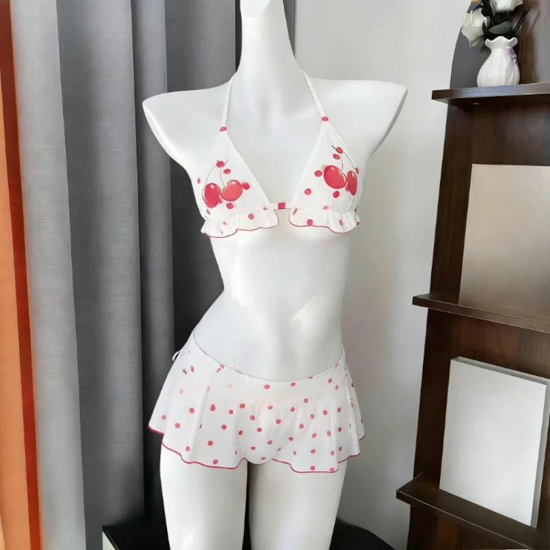 Ingvn  Sweet Lace Detail Bikini Set Halter Strap Two Piece Swimwear Cute Style Beach Party Bathing Suit Woman