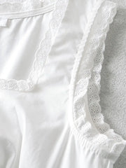 Ingvn  Fashion White Spliced Lace Ruched Slim Sexy Corset Women Summer Back Cross Lace-up Bandage Tank Tops Square Collar Crop Top