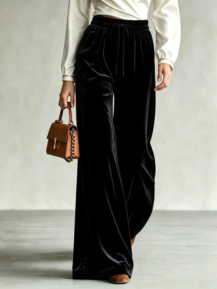 Ingvn - New Fashion Solid Color Versatile Wide Leg Long Pants Autumn Winter Elastic Waist Women Trousers Office Lady Casual Loose Pants