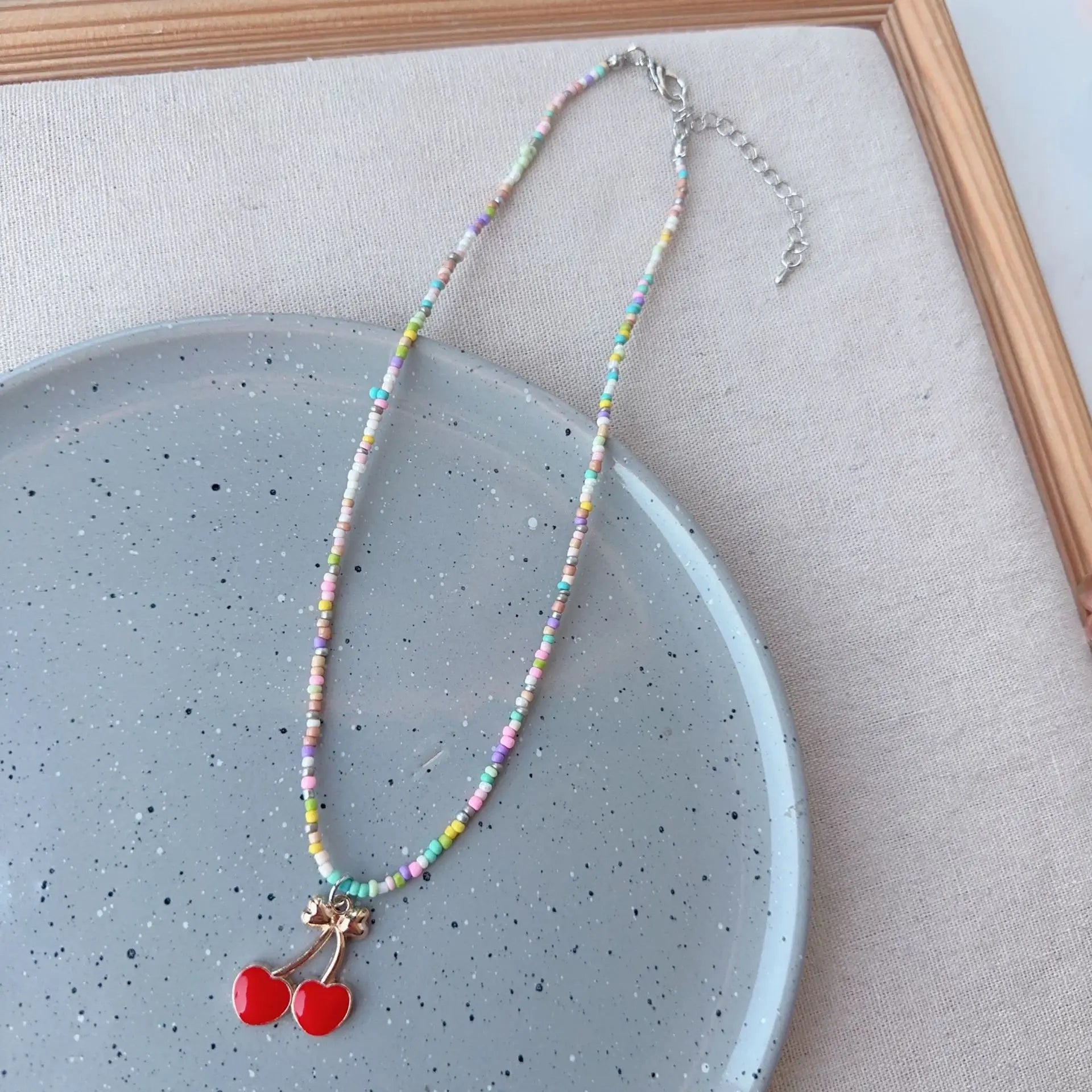 Ingvn  Korean Version Color Transparent Glass Cherry Pendant, Imitation Crystal Bead Sweet Necklace Jewelry For Girls' Parties