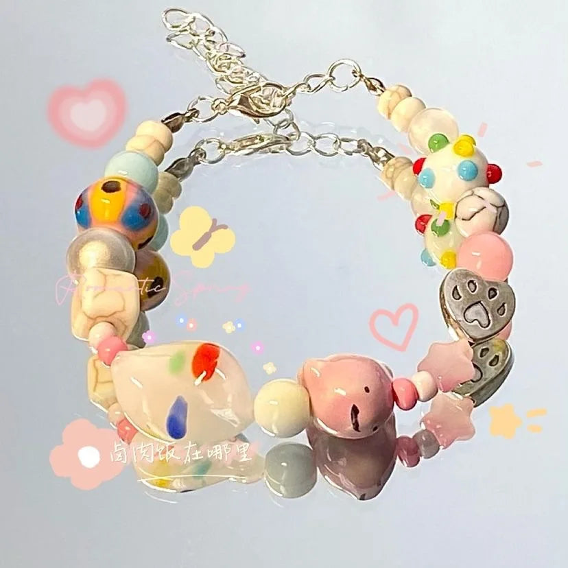 Ingvn  New Cute Geometry Star Conch Ceramic Glass Acrylic Beaded Bracelet Girl Kpop Aesthetic Charm Jewelry Y2K Marine Accessories
