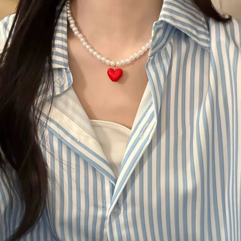 Ingvn  Sweater Chain Y2K Simple Alloy Women Jewelry Accessories Korean Necklace Rainbow Color Necklace Love Heart Pendant DIY