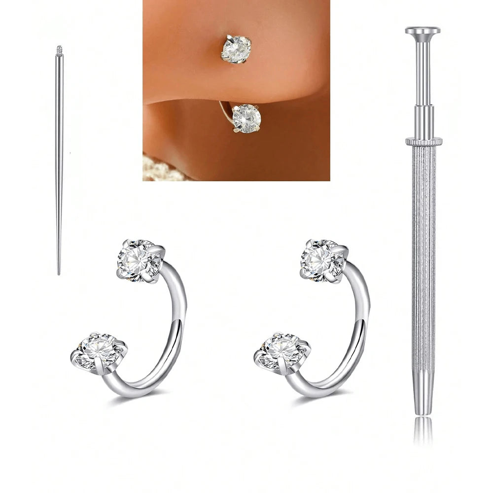 Ingvn  2Pcs 20G Stainless Steel Hoop Nose Ring Double CZ Horseshoe Nose Ring,Two-Tone Eyebrow Lip Piercing Jewelry For Women 8mm