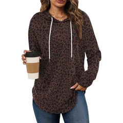 Ingvn - Women's Spring Autumn New Hooded Sweatshirt Leopard Print Plaid Stripe Print Trendy Versatile Fashion Casual Pullover Top