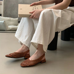 Ingvn  New Women Hollow Out Woven Mary Jane Low Heels Breathable Mesh Slip on Casual Summer Beach Women Shoes
