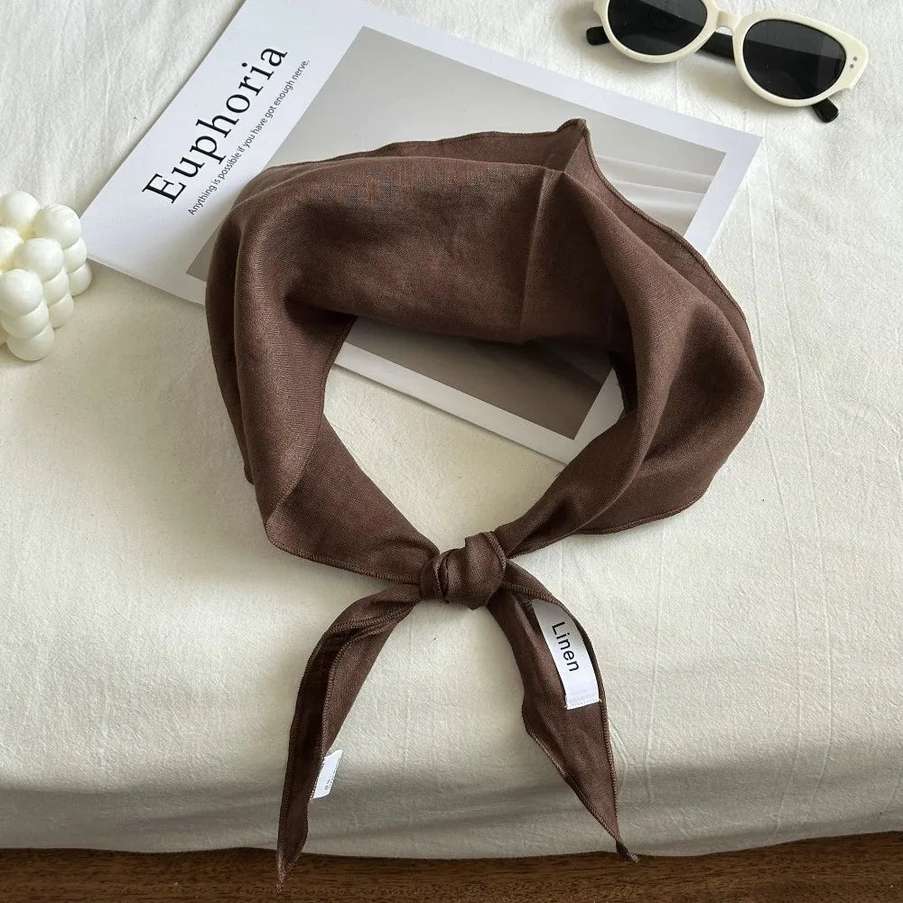 Ingvn - Mori Style Solid Color Linen Scarf Thin Fabric Comfortable Feel Headscarf Breathable Triangle Scarf Pastoral Style