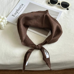 Ingvn - Mori Style Solid Color Linen Scarf Thin Fabric Comfortable Feel Headscarf Breathable Triangle Scarf Pastoral Style