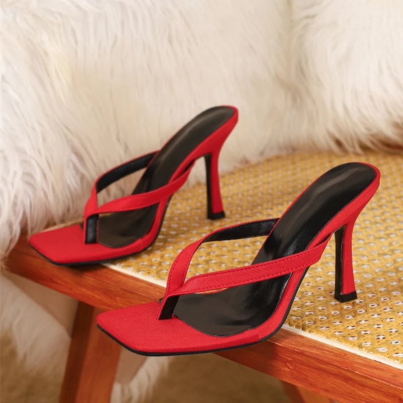 Ingvn  Summer Fashion Thin High Heels Slippers Women Square Clip Toe Beach Flip Flops Shoes Gladiator Sandals Female Mules Slides