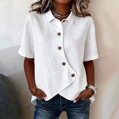 Summer Women's Casual Solid Irregular Shirt Fashion Elegant Top Button Short Sleeve Holiday Party Womens Tops And Blouses