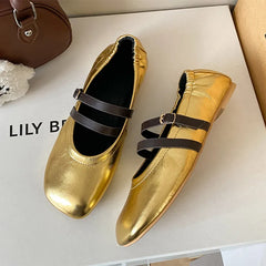 Ingvn  Fashion Patent Leather Mary Janes Women Ballet Flats Comfortable Soft Sole Elastic Band Walking Loafers Casual Girls Dance Shoes