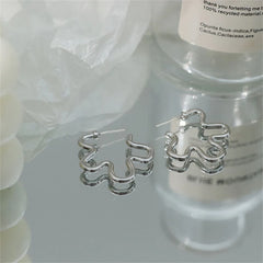 Korean Fashion Exaggerated Hollow Irregular Flower Hoop Earring for women Silver Color Girls Aesthetic Jewelry