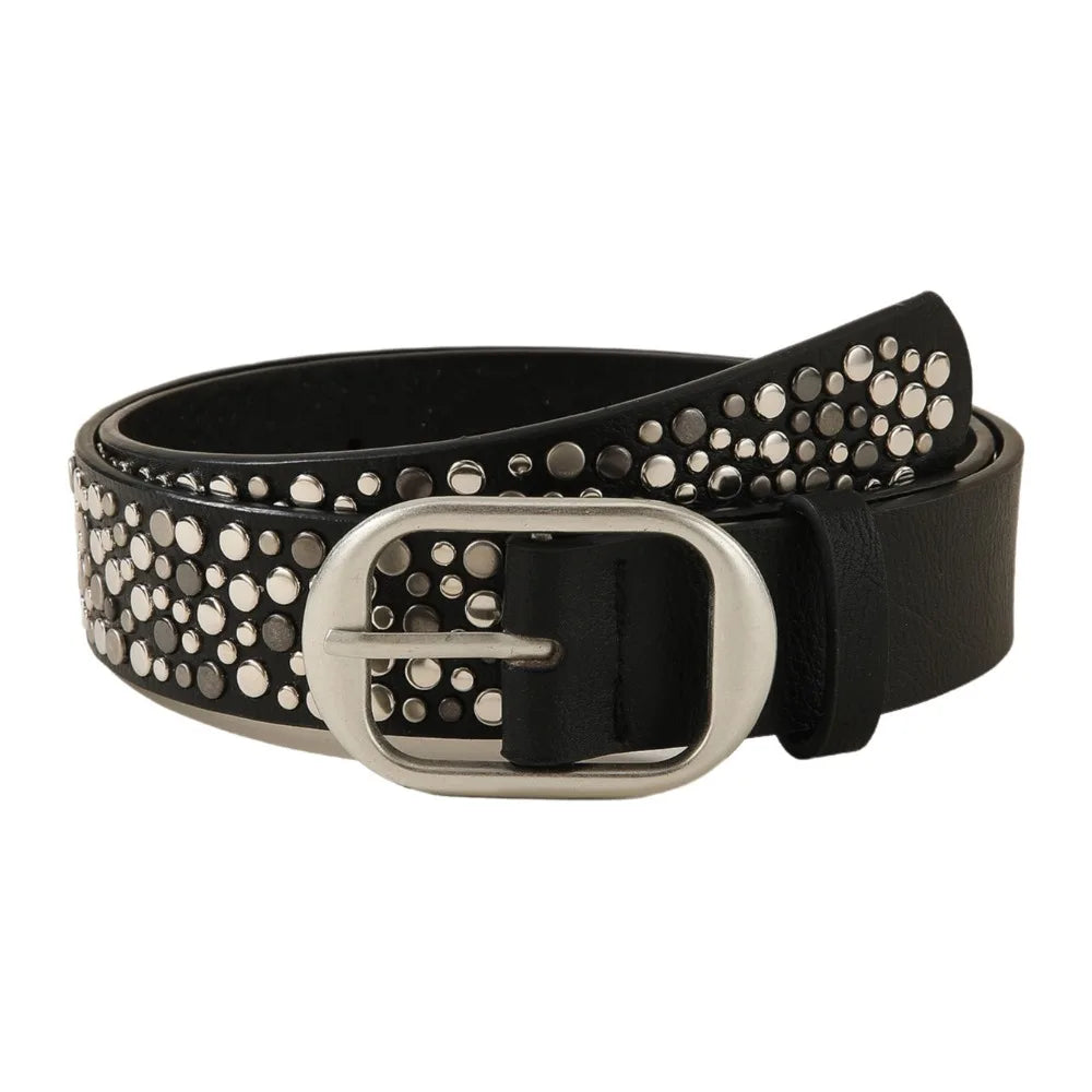 Ingvn  Trend Alloy Buckle Women's Belt Rivet Decoration Pu Leather Casual Waist Belt Punk Style Needle Buckle Belt Pants Decoration