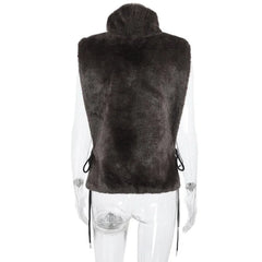 Ingvn - Women  Faux Mink Fur Vest High Neck Warm Sleeveless Waistcoat Elegant Casual Outerwear