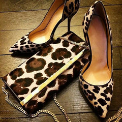 Ingvn - Leopard Stripe Horsehair Side Cutout Pumps 12/10/8cm Stiletto Heels Pointed Toe Woman Sexy Shallow Slip On Banquet Shoes