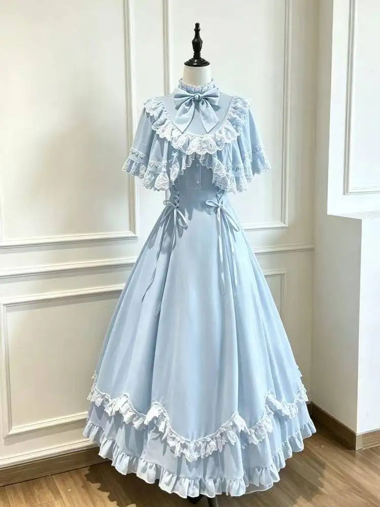 Ingvn  Japanese Harajuku Kawaii Y2K Lolita Dress Women High Waist Patchwork Bow Lace Cute E-girl Casual Streetwear Fashion Dress