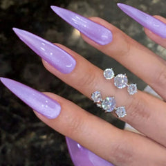 Ingvn  24Pcs Simple Solid Color White Press on Nails Long Style Almond False Silver Nails Fashion Cat's Eye Design Stiletto Nail Tips