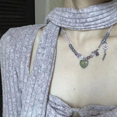 Ingvn  Kpop Y2K Heart Pendant Choker Colorful Necklace Clavicle Chain for Women Girl Sweet Aesthetic Jewelry Party