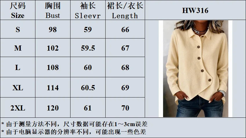 Ingvn  Casual Loose Solid Irregular Shirt & Blouse Women Autumn Winter Fashion Button Long Sleeve Shirts Tops Femme