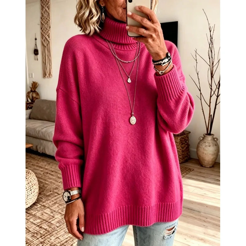 Ingvn - Women Turtleneck Knit Sweater Loose Long Sleeve Pullover Thick Autumn Winter Base Layer Top