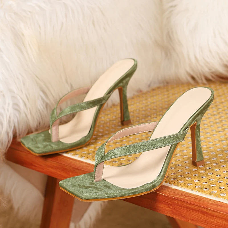 Ingvn  Summer Fashion Thin High Heels Slippers Women Square Clip Toe Beach Flip Flops Shoes Gladiator Sandals Female Mules Slides