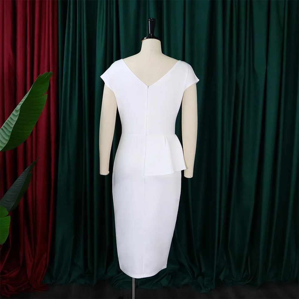 Ingvn  Ruffles Bodycon Dresses for Women Sleeveless Peplum Slit O Neck Spring Summer Office Ladies Elegant Fashion Date Daily Dress New