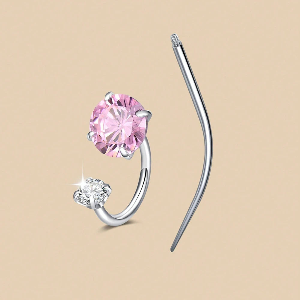 Ingvn  Colorful CZ Horseshoe Nose Rings Studs With 1pc Taper, 18G Stainless Steel Nose Studs, Lip Eyebrow Helix Ear Piercing