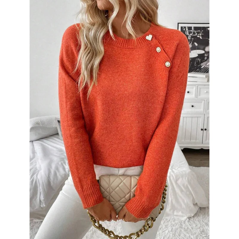 Ingvn - New Women's Clothing Casual Diagonal Pullovers Button Knitted Sweater