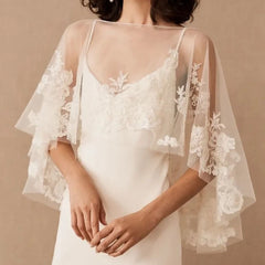 Ingvn  Womens Y2k Flower Embroidery See-through Boat Neck Ruffle Poncho Top Cropped Blouse Boho Cover Ups Shawl Wraps Capes