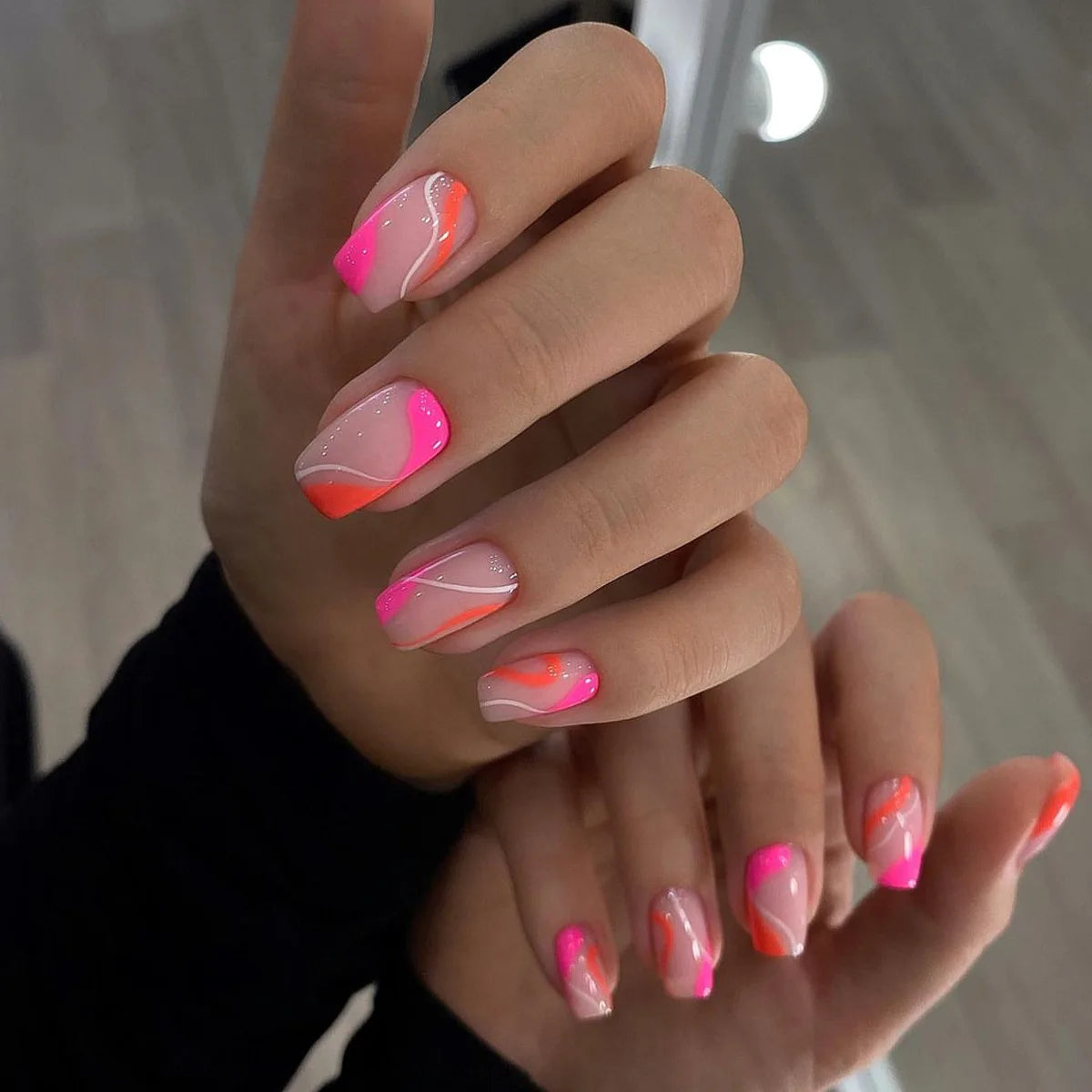 24pcs Square False Nails Love Heart Gradient Rainbow French Manicure  Full Cover Fake Nails Detachable Nail Tips Press on Nails