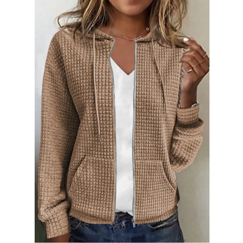 Ingvn  Women's S-2XL size European and American women's zippered hooded cardigan long sleeved hoodie jacket Women's clothing