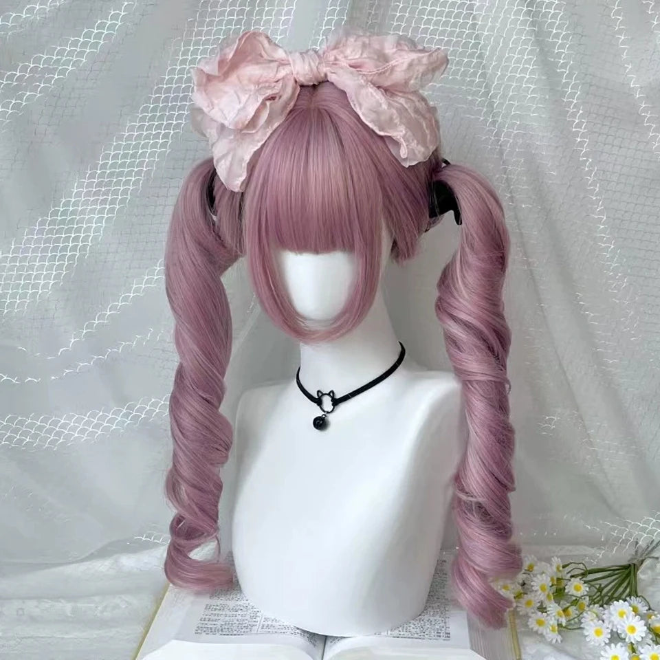 Ingvn - Long Wavy Black Highlight Pink Wig with Bangs Synthetic Diy Cosplay Wig Daily Wear Natural Wig Halloween Costume Wig for Women
