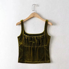 Ingvn  Candy Color Ruched Pleated Velour Camis Streetwear Tube Women Summer Tank Tops Retro Cool Girls Sexy Slim Crop Top Tees