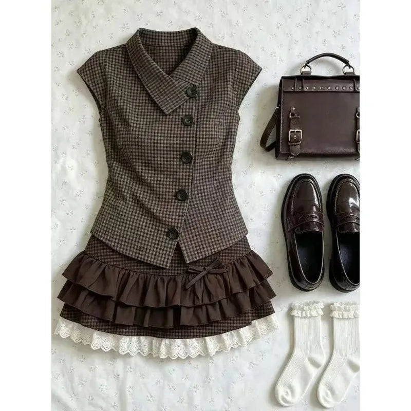 Ingvn  Y2K Streetwear Lolita Skirt Set Women Gothic Vintage Lace Tops Casual Fashion Mini Skirt Elegant Spicy Girl Casual Daily