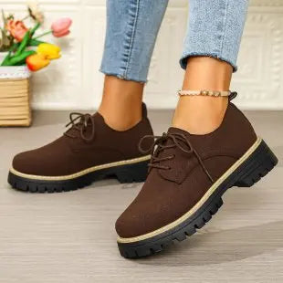 Ingvn  Women's Shoes New Fashionable Spring Autumn Sneakers Versatile Female Casual Flat Retro Lace-up Loafer Non Slip Wear Resistant