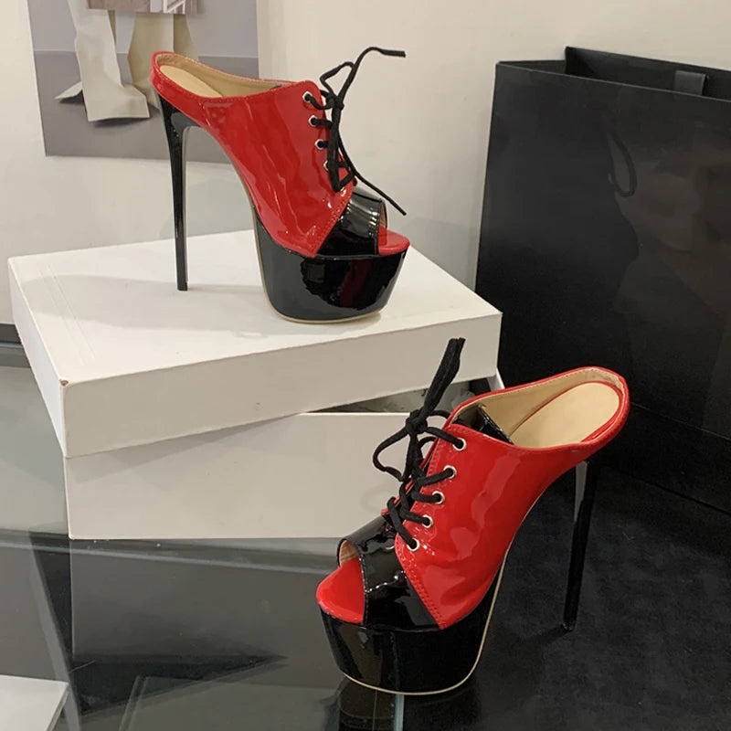 Ingvn  Summer 16CM Super High Heels Modern Slippers For Woman Lace Up Peep Toe Platform Sandals Women Banquet Party Shoes Pumps